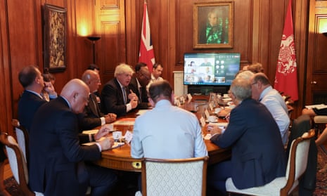 A picture of Prime Minister Boris Johnson at an energy round table at No11 Downing Street with chancellor Nadhim Zahawi and business Secretary Kwasi Kwarteng and bosses from some of the UK’s biggest energy companies.