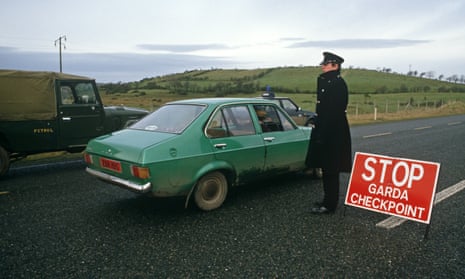 An Irish police checkpoint in Donegal on the border with Northern Ireland in 1985