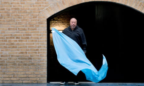 Ai Weiwei with his flag to mark the 70th anniversary of the declaration of human rights