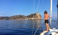 Susan Smillie on her boat in Sardinia.