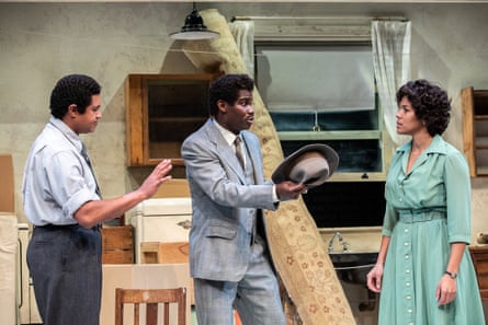 Bert LaBonté, Adolphus Waylee and Zahra Newman in Sydney Theatre Company’s 2022 production of A Raisin in the Sun.