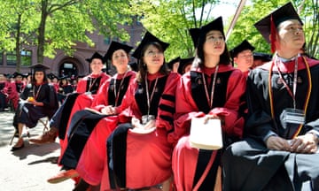 Students at a degree ceremony at Harvard University in Massachusetts.