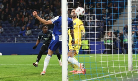 Djeidi Gassama heads Rangers in front in Portugal.