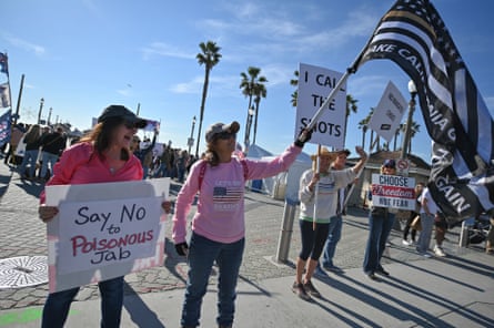 A protest against Covid-19 vaccine mandates for students, in Huntington Beach, California, January 2022