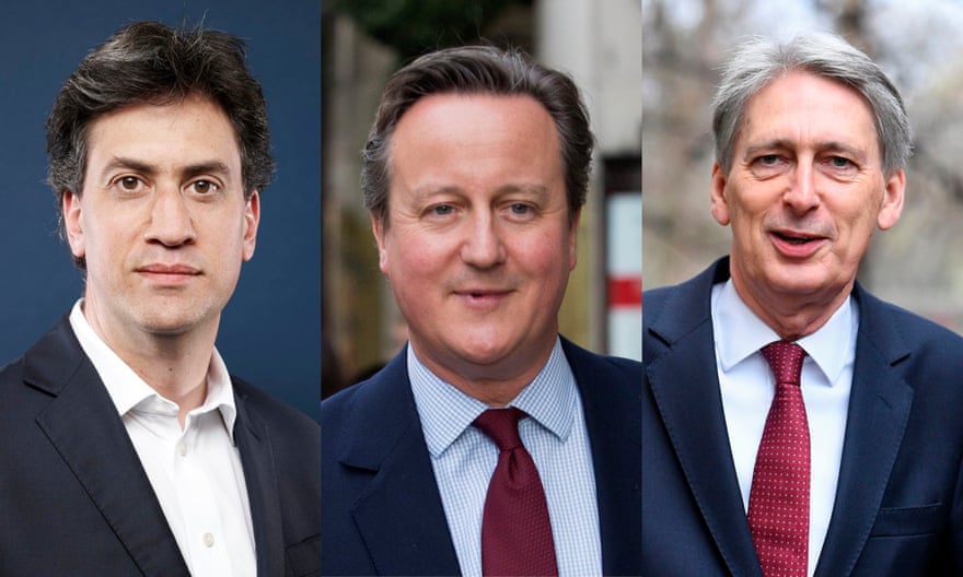 Ed Miliband, David Cameron and Philip Hammond