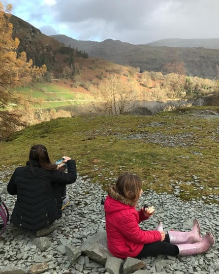 Robyn with her sister on Loughrigg Fell, near Ambleside, the Lake District.