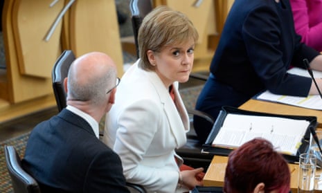 Nicola Sturgeon at first minister’s questions in the Scottish Parliament today.