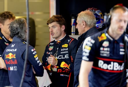 Max Verstappen talks to Laurent Mekies (left)