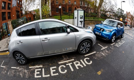 Electric cars charging on a London street