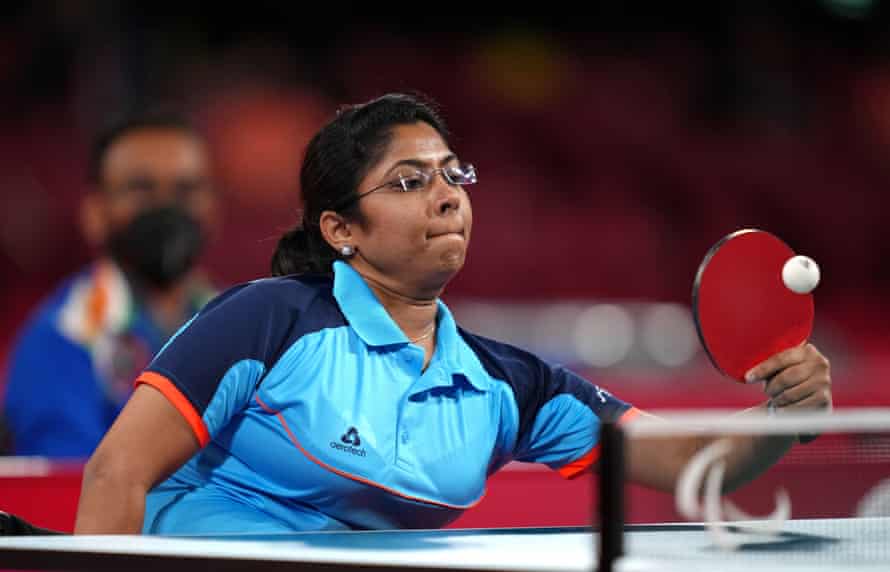 India’s Bhavinaben Hasmukhbhai Patel competes in the gold medal match.