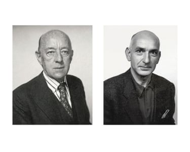 Black and white passport photos of Alec Guinness from 1975 and Ben Kingsley from 1992