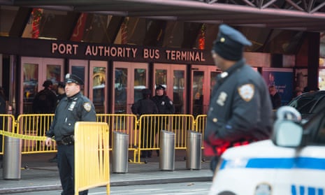 Police officers at the scene at Port Authority.