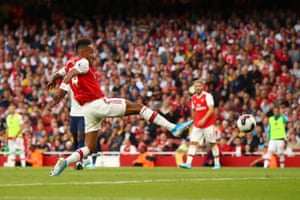 Pierre-Emerick Aubameang notes his team's second goal.