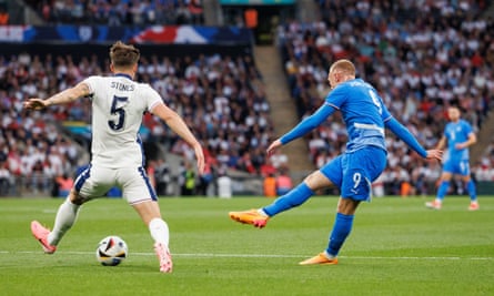 John Stones fails to prevent Jon Dagur Thorsteinsson giving Iceland the lead.