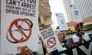 Activists in New York, during a protest denouncing the city’s ‘inadequate and wrongheaded response’ to the opioid overdose crisis.