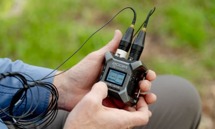 Close-up of recording equipment in someone’s hands