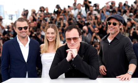 Launchpad ... Leonardo DiCaprio, Margot Robbie, Quentin Tarantino Brad Pitt pose during the photocall for Once Upon a Time in Hollywood at the Cannes film festival in 2019.