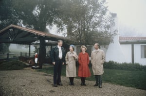The Queen, Prince Philip, Ronald Reagan and Nancy Reagan pose for a portrait at the Reagans’ ranch, Rancho Del Cielo, north of Santa Barbara, California, on 2 March 1983