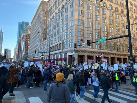 Demonstrators attend a No Kings day protest in Chicago.