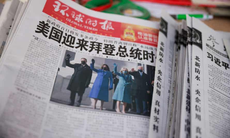 A copy of the Global Times in Beijing on 21 January 2021, the day after Joe Biden’s inauguration in the US.