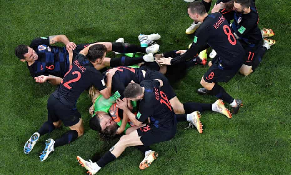 Croatia’s players celebrate at the end of the penalty shootout.