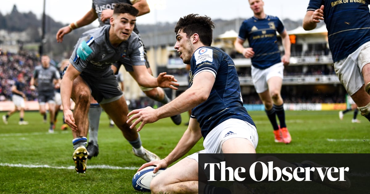 Jimmy O’Brien scores four as ruthless Leinster run 10 tries past Bath