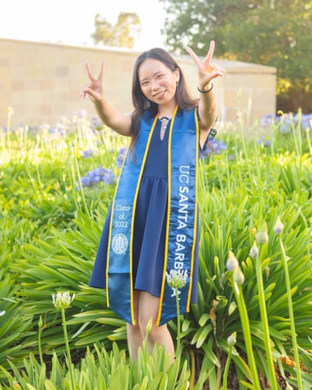 garcia wears graduation outfit saying ‘UC Santa Barbara’ and poses among flowers