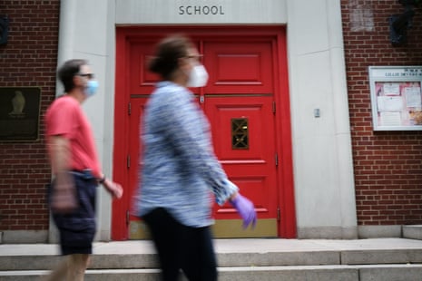 A public school stands on the Upper East Side on August 07, 2020 in the Manhattan borough of New York City. 