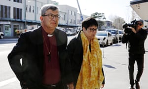 Roger Herft, left, outside a child sexual abuse royal commission hearing in Newcastle