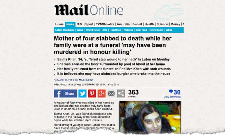 Mail Online article about the killing after headline was altered following Ipso decision.