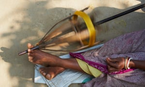 A silk weaver at work near Jangipur in Murshidabad, West Bengal