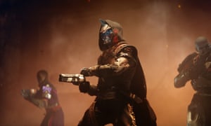 Cayde-6, a robotic gunslinger voice by Nathan Fillion, in a Destiny 2 cinematic.