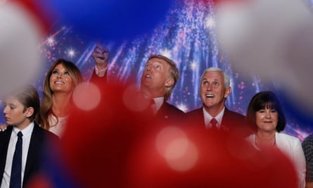 Donald and Melania Trump celebrate at the Republican national convention with Mike and Karen Pence in Cleveland, Ohio, on 21 July 2016.