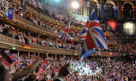 The audience wave their flags and sing along during the climax of the Last Night Of The Proms at Royal Albert Hall, September 2012.
