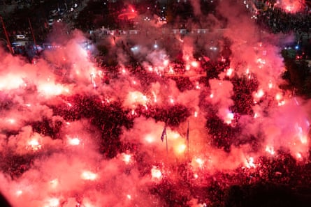 Olympiakos fans get their celebrations on.