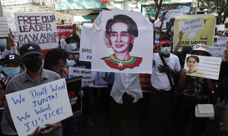 Protesters outside the Indian embassy in Yangon on Friday.