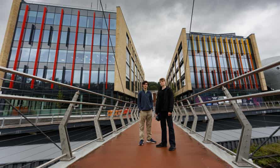 Leo Carey-Read, left, with Alfred Williamson on the new footbridge in Pontypridd.