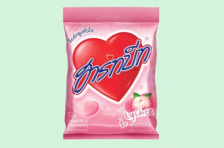 Pink candy bag with a red heart
