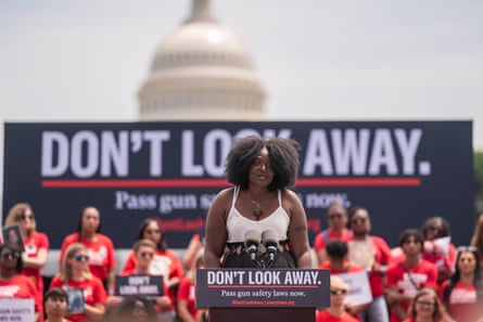 Zenita Everhart speaks about her son during a mothers' rally against gun violence in June 2022 in Washington, D.C.