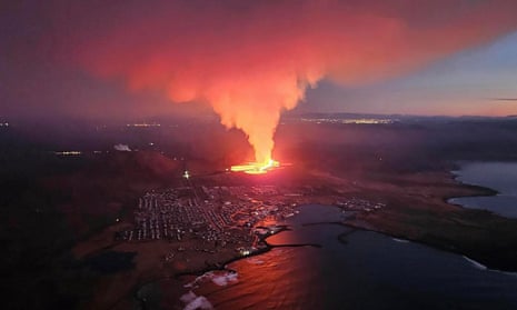 A view of the lava as the volcano erupted near Grindavík on Sunday.