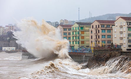 Typhoon Muifa pounds the coastline in Wenling, China in September.