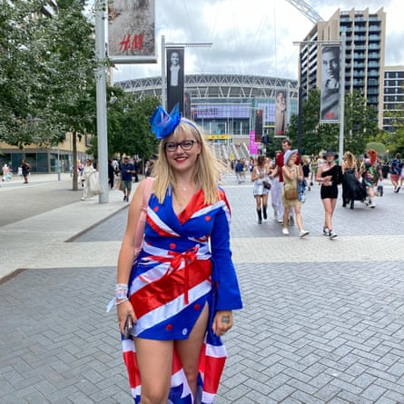 Angelina Morris in a red, white and blue dress