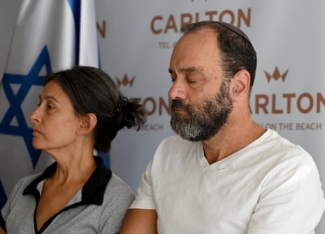 American-Israelis Rachel Goldberg and Jonathan Polin, whose son Hersh Goldberg-Polin, 23, is missing and believed to be held hostage by Hamas in Gaza speak at a press conference in Tel Aviv.