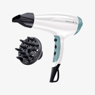 Remington Shine Therapy hairdryer in white and turquoise.