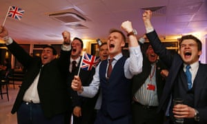 Leave voters at an EU referendum party at Millbank Tower, central London.