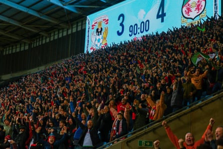 Jubilant Wrexham fans at the final whistle.