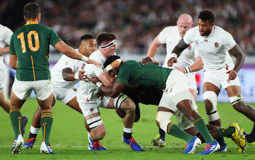 South Africa’s captain Siya Kolisi tackles England’s Tom Curry during the 2019 Rugby World Cup final won by the Springboks.