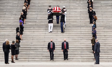 The casket of Ruth Bader Ginsburg is carried in Washington DC, on 25 September. 