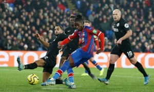 Wilfried Zaha smashes in Crystal Palace’s equaliser off his left foot to peg back Brighton.
