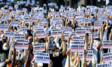 Protest in support of a proposed anti-discrimination bill, in Milan in May 2021. 
